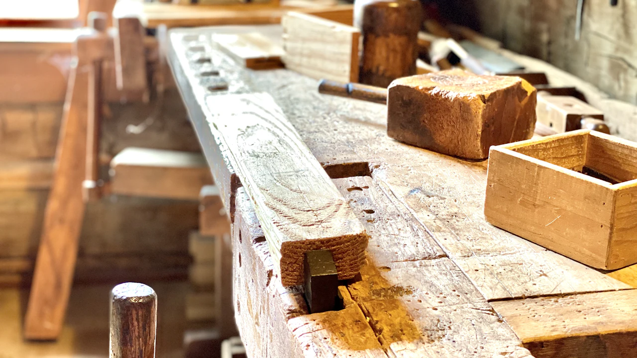 Tools on a wooden workbench