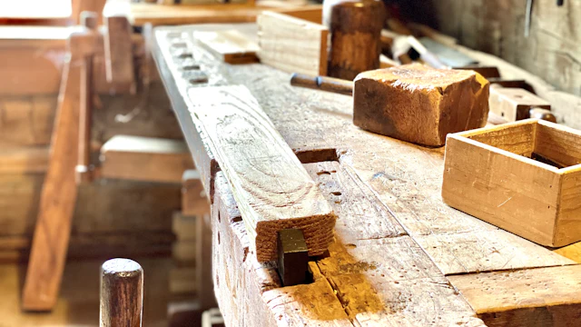 Tools on a wooden workbench