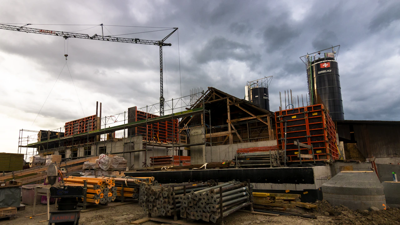 Construction site with a crane in the background