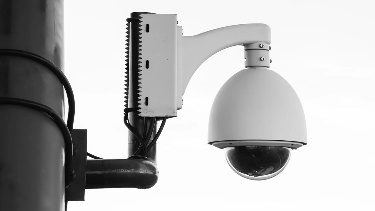A camera mounted on a post