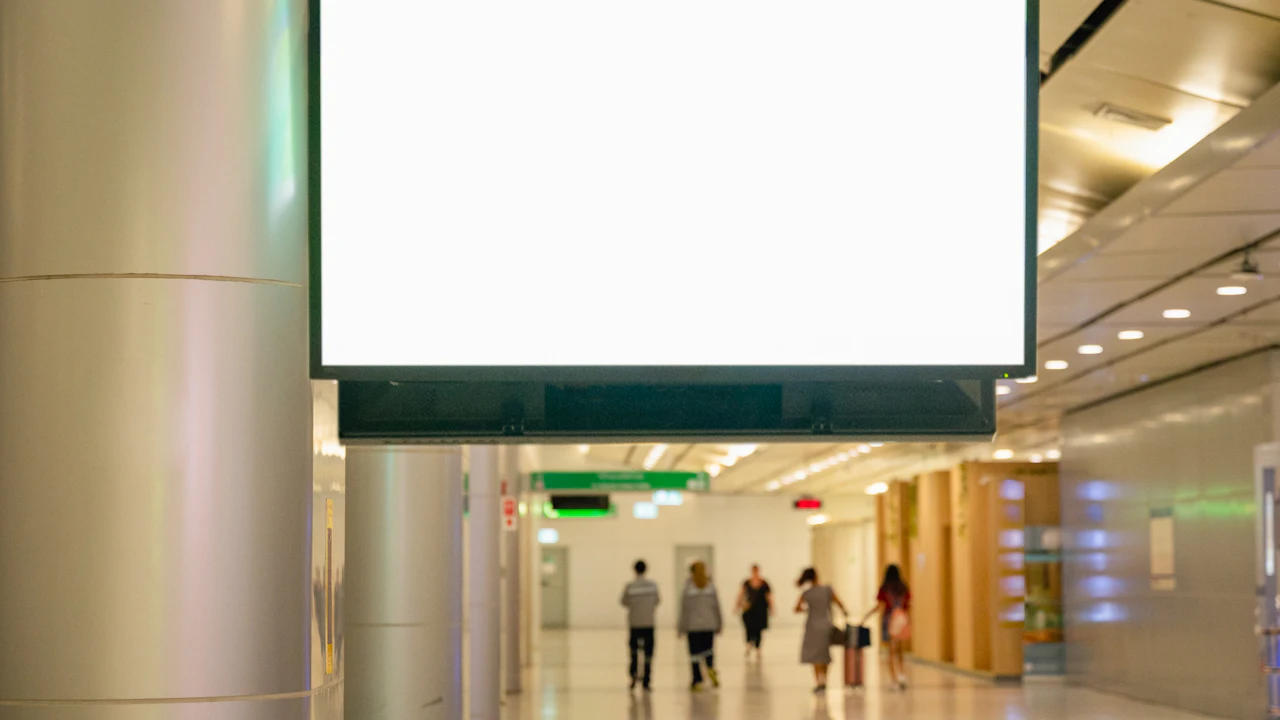 A large display sign on a building