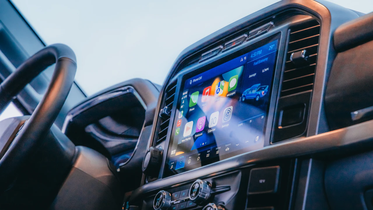 A touch screen in a vehicle dashboard
