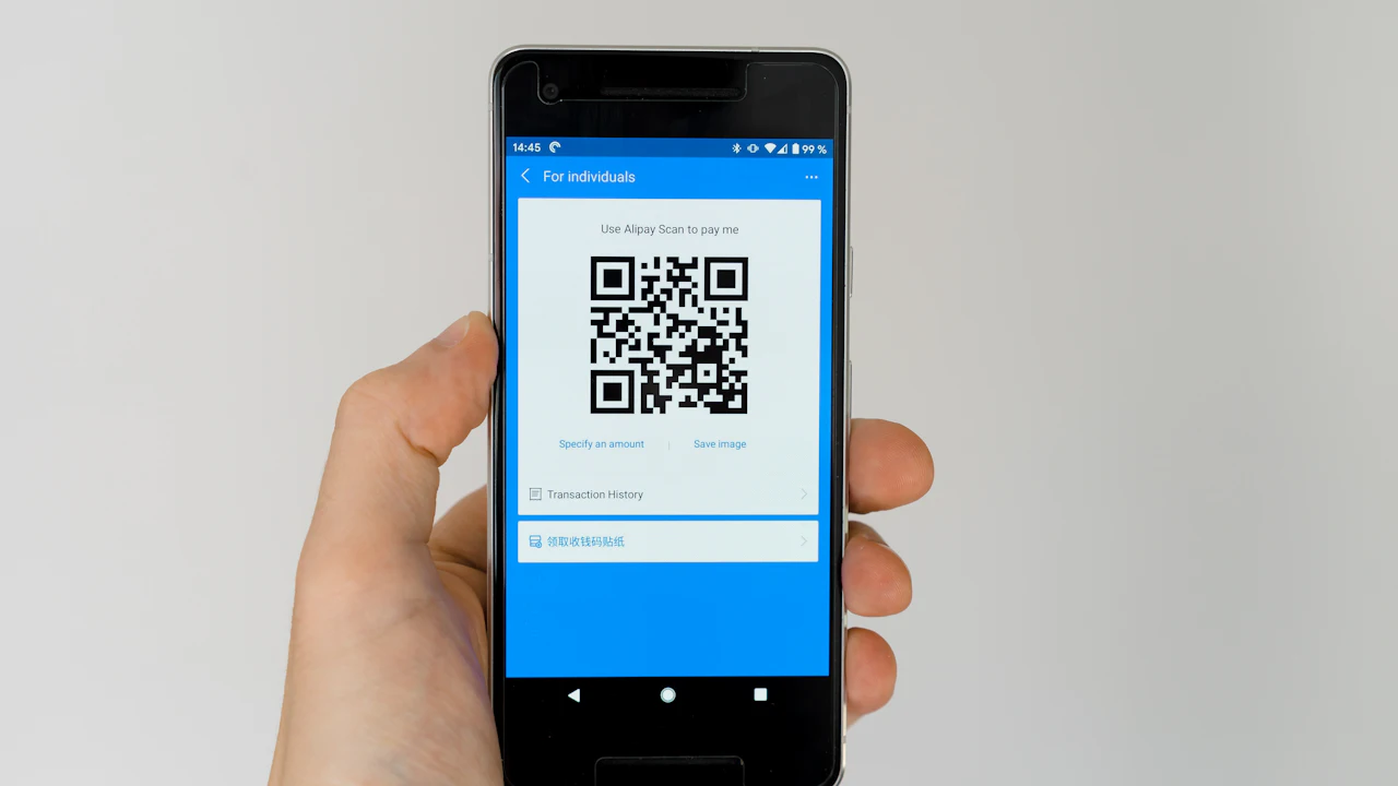 A phone showing a QR code