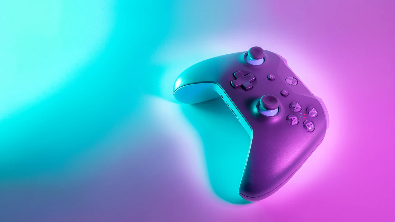 A game controller in neon light